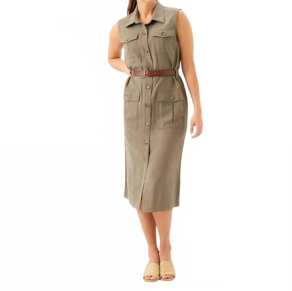 NEW KAREN KANE midi shirtdress in olive